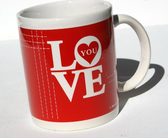 Vintage 1990 HEART cup of LOVE YOU with a key hole heart