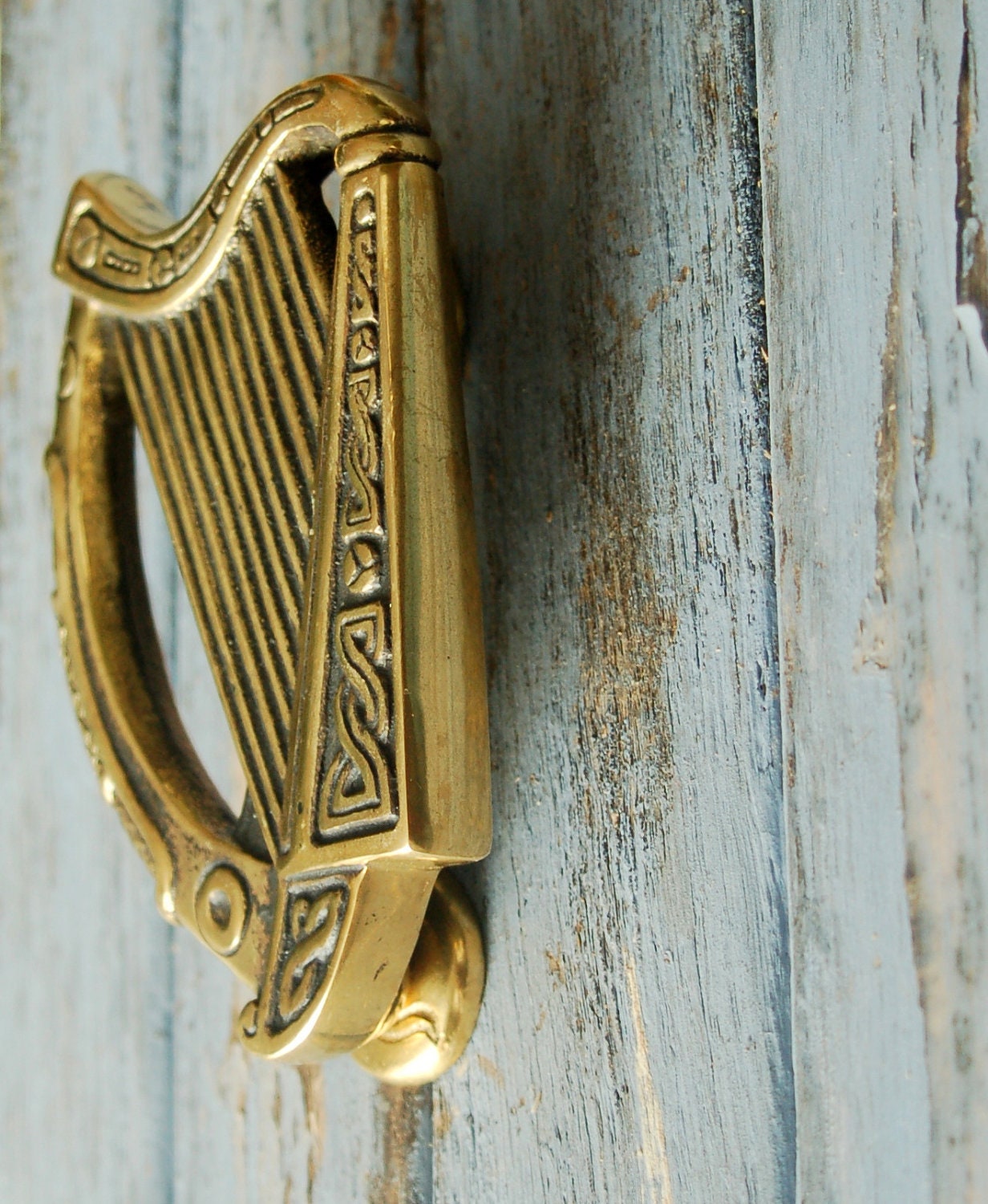 Antique Irish Harp Door Knocker Celtic Brass