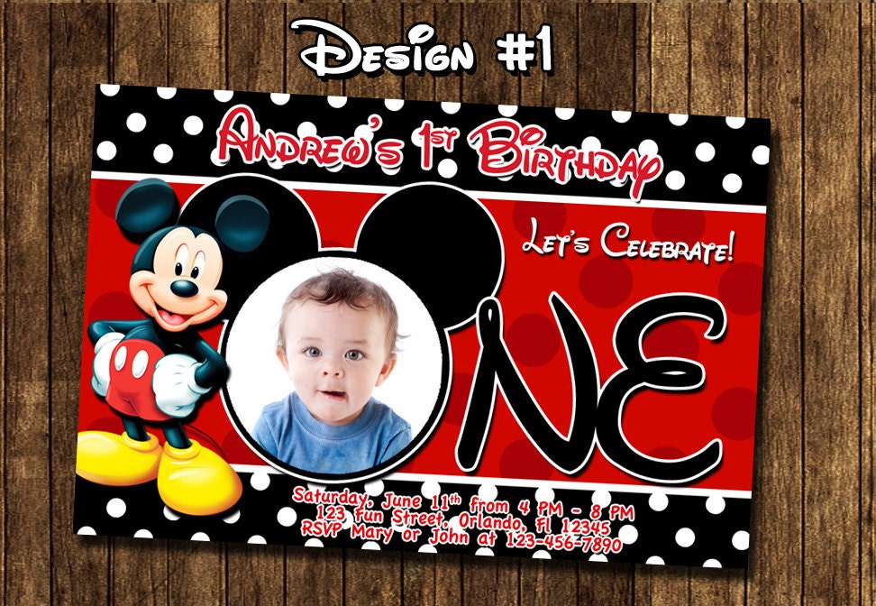 Mickey Mouse Baby First Birthday Party Photo Invitations