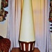 DANISH MODERN Beehive Table LAMP brass teak linen shade dimmer switch 1950s 1960s Mid Century Modern