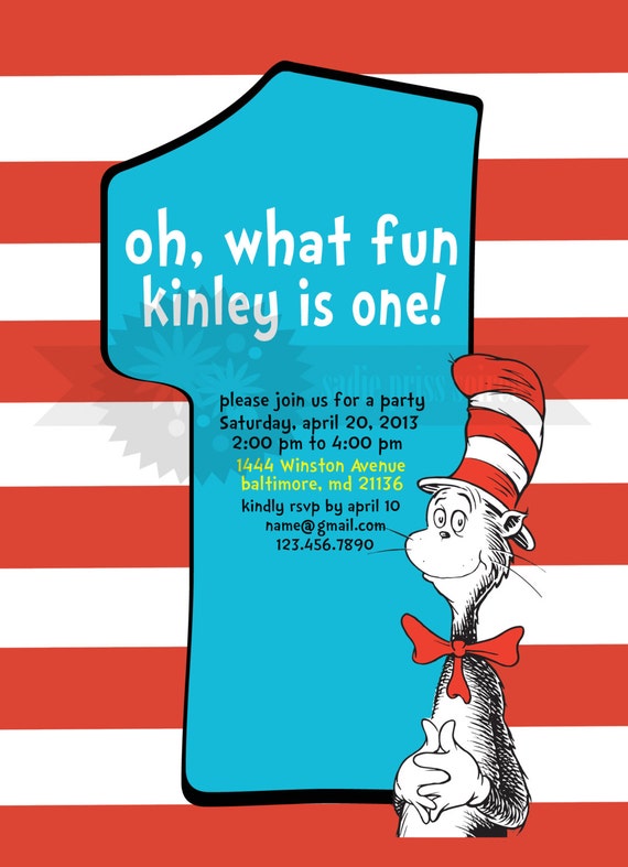 Cat in the Hat Birthday Invitation