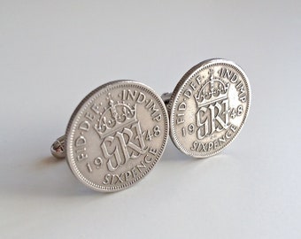 1948 Sixpence Coin Cufflinks, British 1948 Lucky Sixpence, 69th Birthday gift for him.