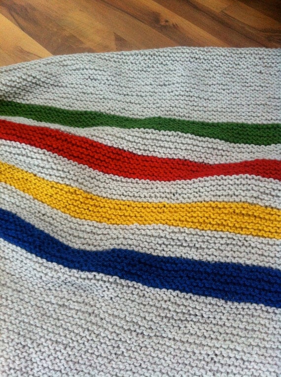 Hudson Bay Inspired Hand Knit Baby Blanket Free by shopKNITKA