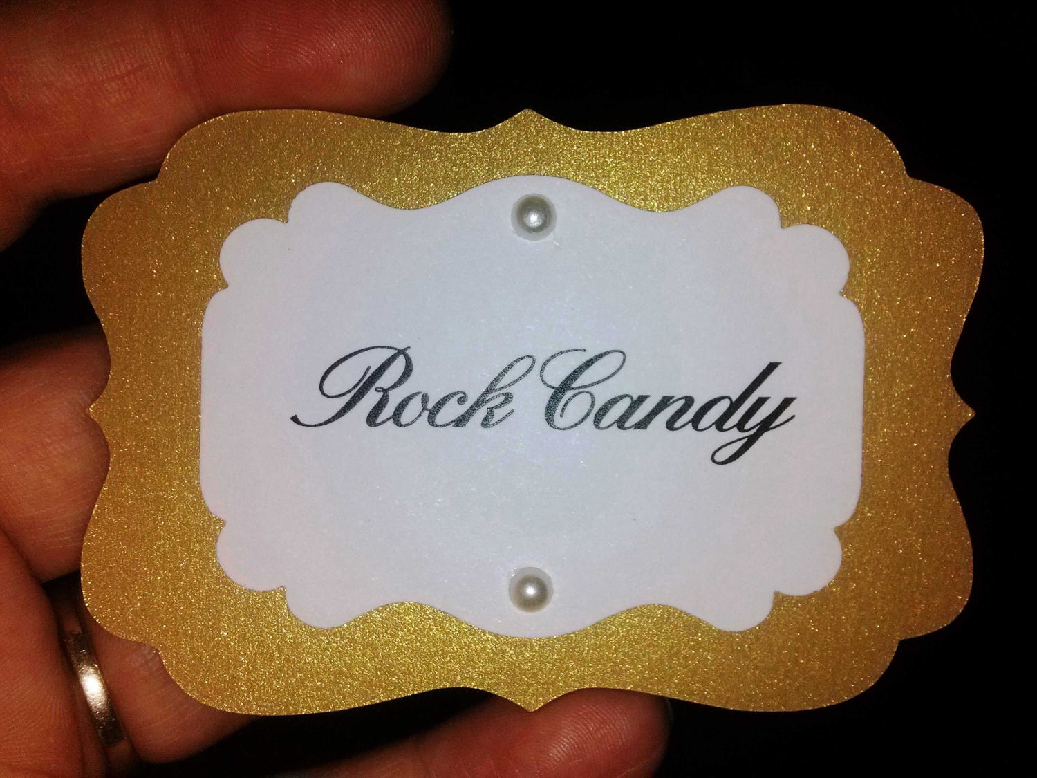 10 Metallic Backed Candy Buffet Labels with Rhinestones