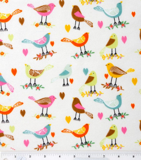 Sweet Birds Flannel Fabric pink brown orange yellow gray