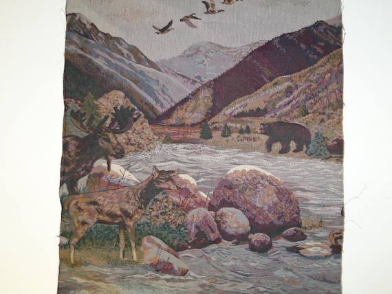 Moose+And+Bear+Fabric Scrap Tapestry Fabric Moose Bear Deer Pillow Panels Wall Hanging