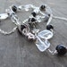 Long Black and White Silver Chain Crystal Bead Necklace with rutilated quartz, Onyx, Agate, Quartz, Butterflies, Butterfly, Flower, Flowers