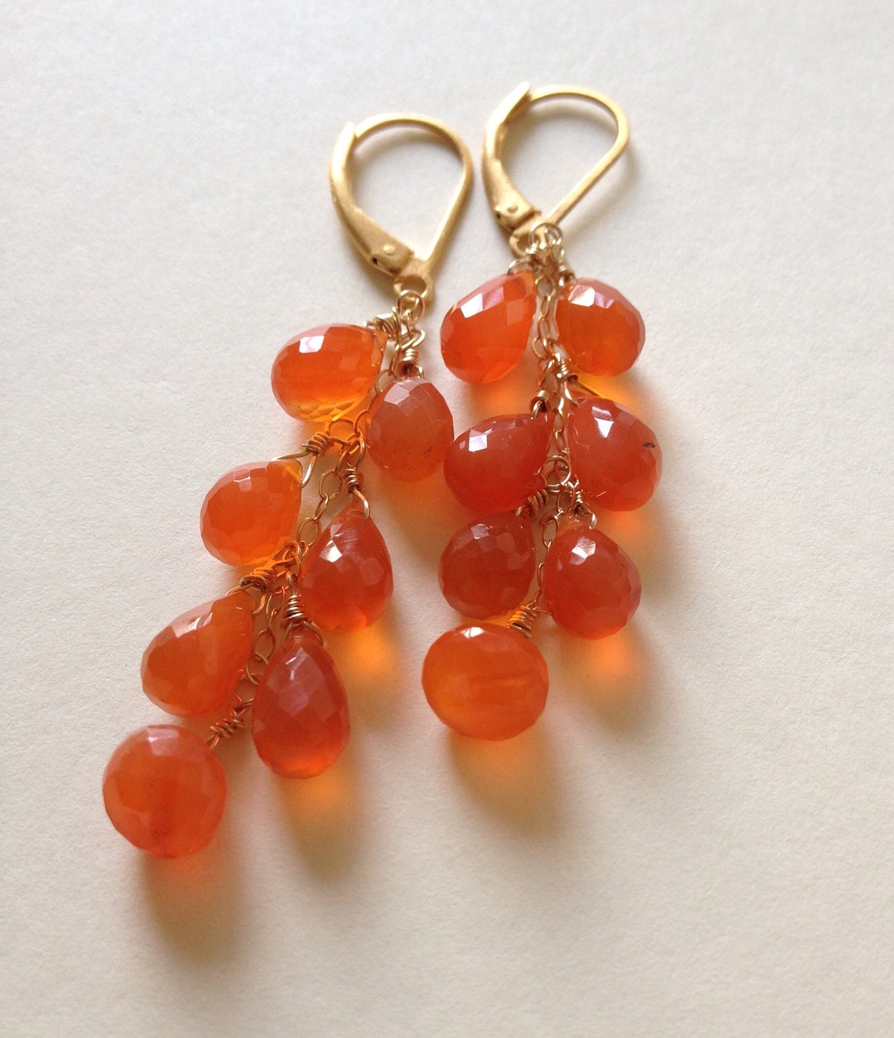 Orange Carnelian Cluster 14k Gold Filled Lever Back Earrings 0820