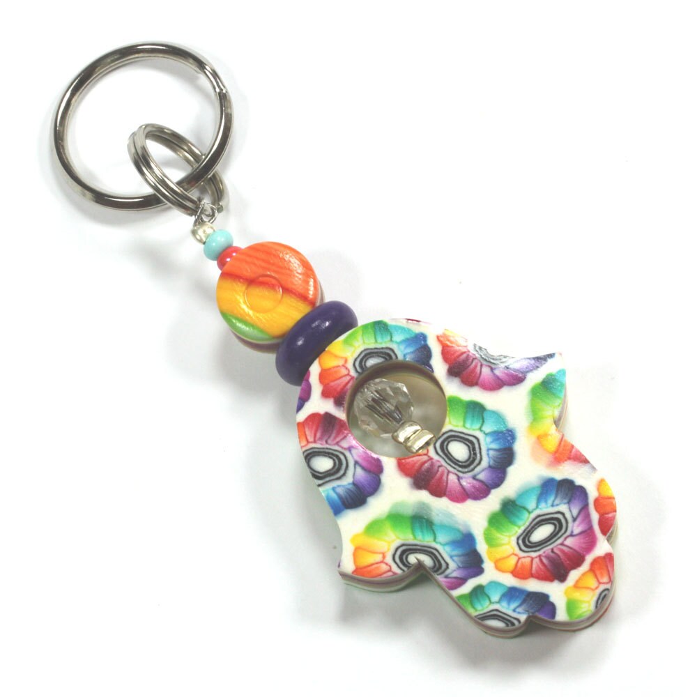Handmade rainbow keychain Polymer clay Hamsa keychain Luck