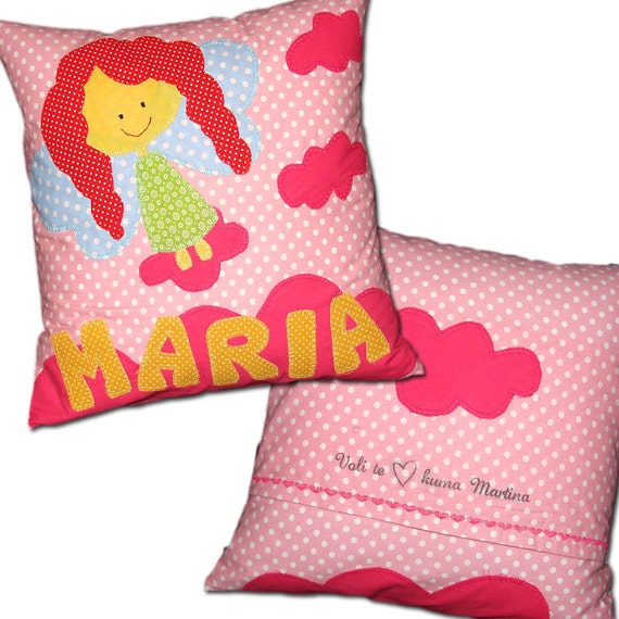 Items similar to Angel Pillow, Pink, Red, Clouds pillow, personalized