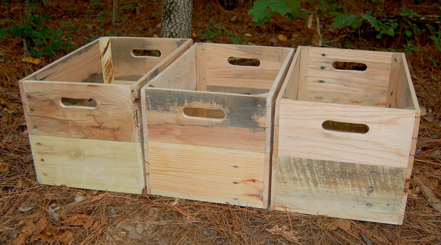 Three Wood Crates/ Recycled Pallet/ Wooden Crate/ Unfinished/