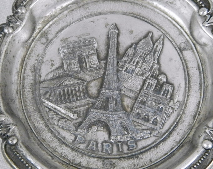 Vintage Metal Souvenir Trinket Dish / Ash Tray From Paris, Eiffel Tower, Sacré Coeur, Notre Dame,L'Opera, L'Arc de Triomph /Parisian Decor