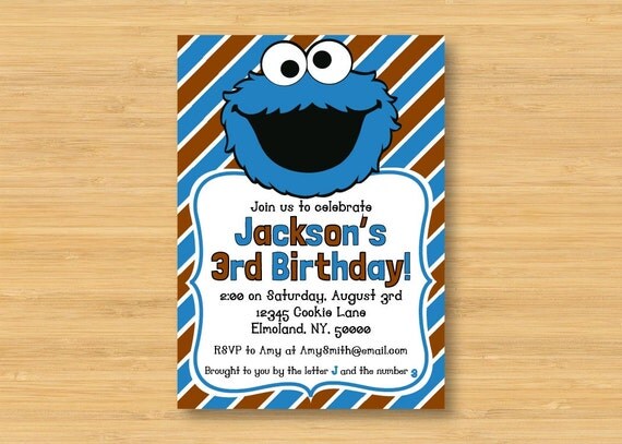 Cookie Monster Printable Birthday Party Invitation 5 x 7
