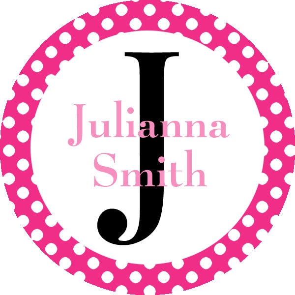 Personalized Name Label Stickers Pink Polka Dot Monogram