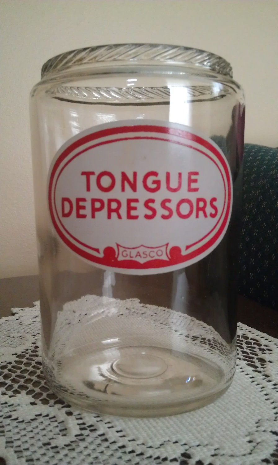vintage Glasco tongue depressors jar without lid no chips or