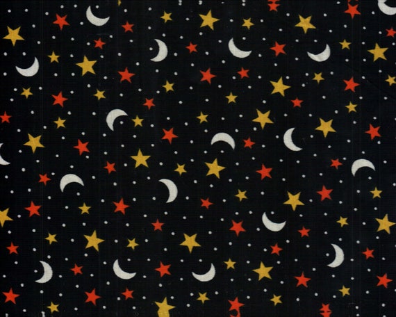 Stars and Moons on Black fabric material Halloween by Sewinj