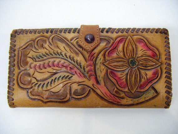 Vintage Hand Tooled Leather Wallet Made in MEXICO by OrangeCheek