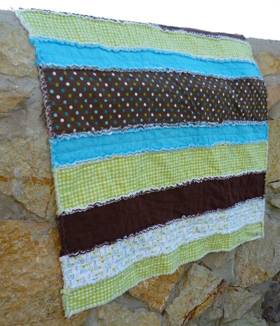 Items similar to Aqua, Brown, Green 100 Cotton Flannel Rag Quilt on Etsy