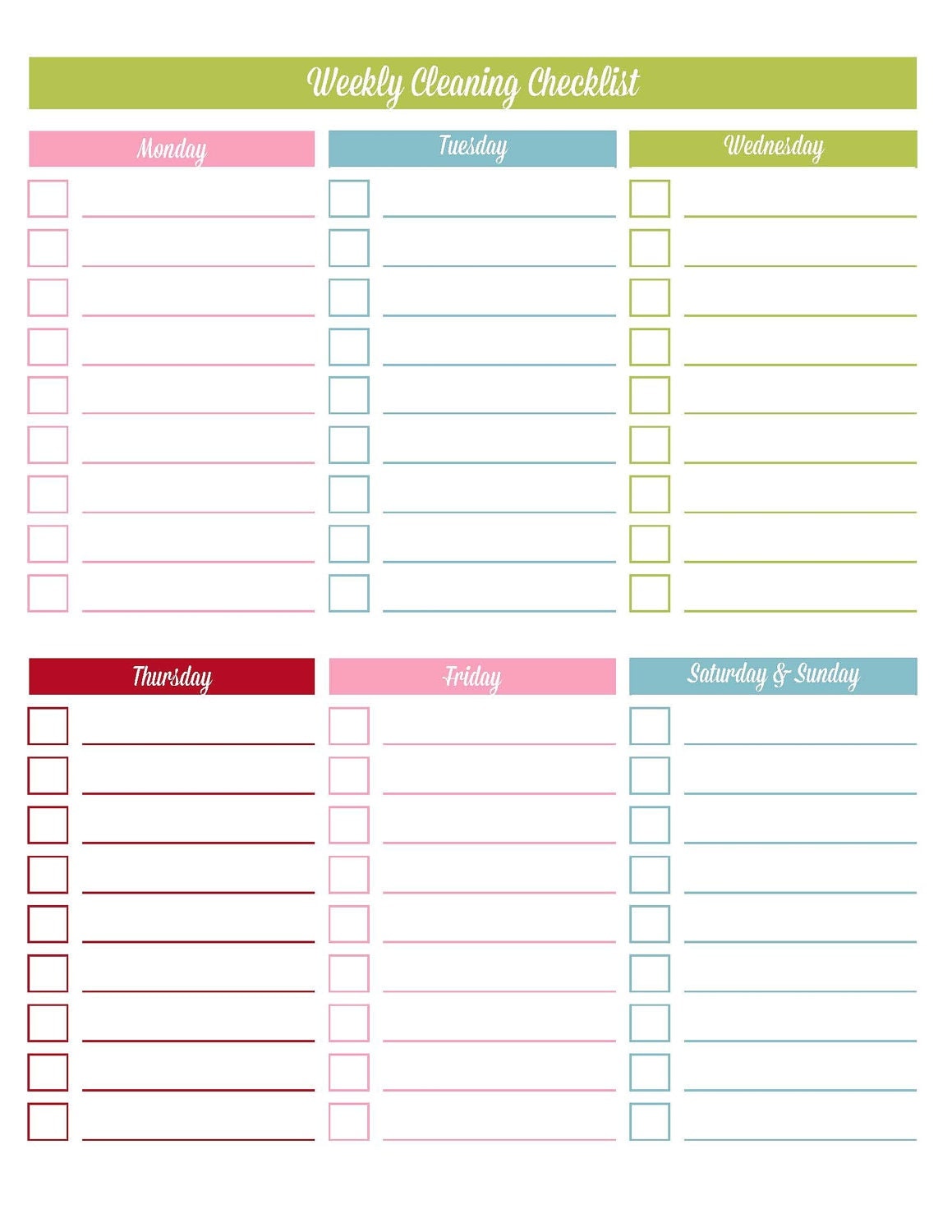 weekly calendar checklist