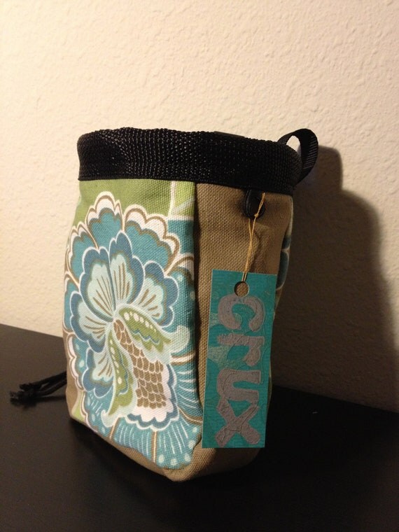 Handmade Drawstring Chalk Bag Light Green & Blue Flowered