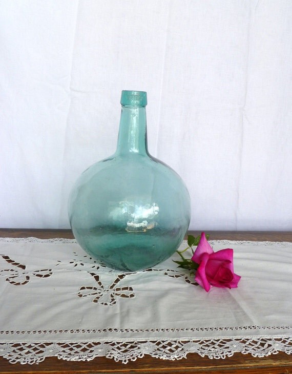 Vintage viresa turquoise glass wine bottle demijohn home