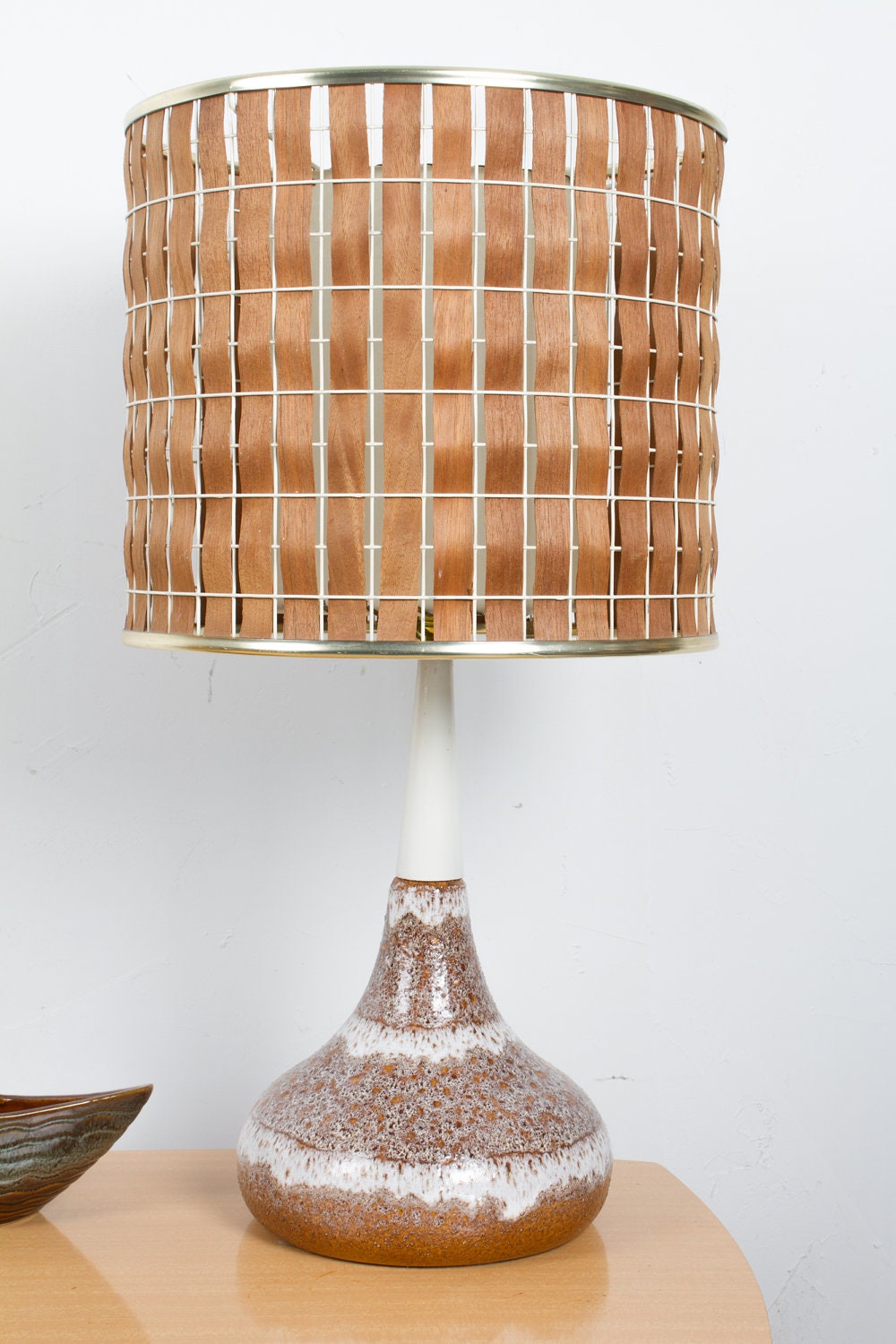 Maurice Chalvignac Table Lamp Vintage Teak Slatted Double