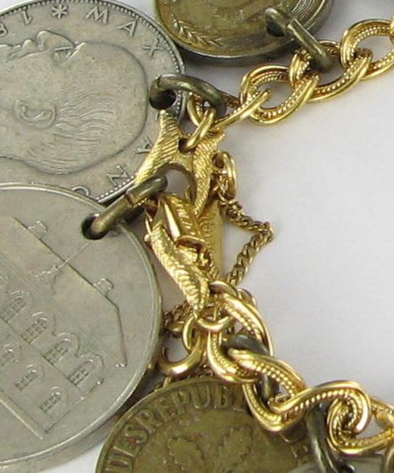 Monet Coin Charm Bracelet Chunky Gold Tone Germany Island