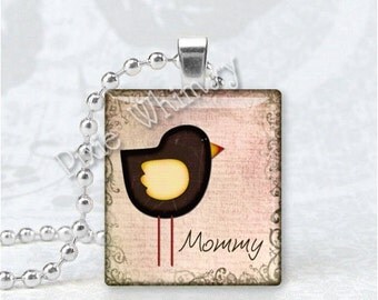 MOMMY Pendant, Mother Pendant, Mom Pendant, Bird, Scrabble Tile Art Pendant Charm Jewelry, Mothers Day