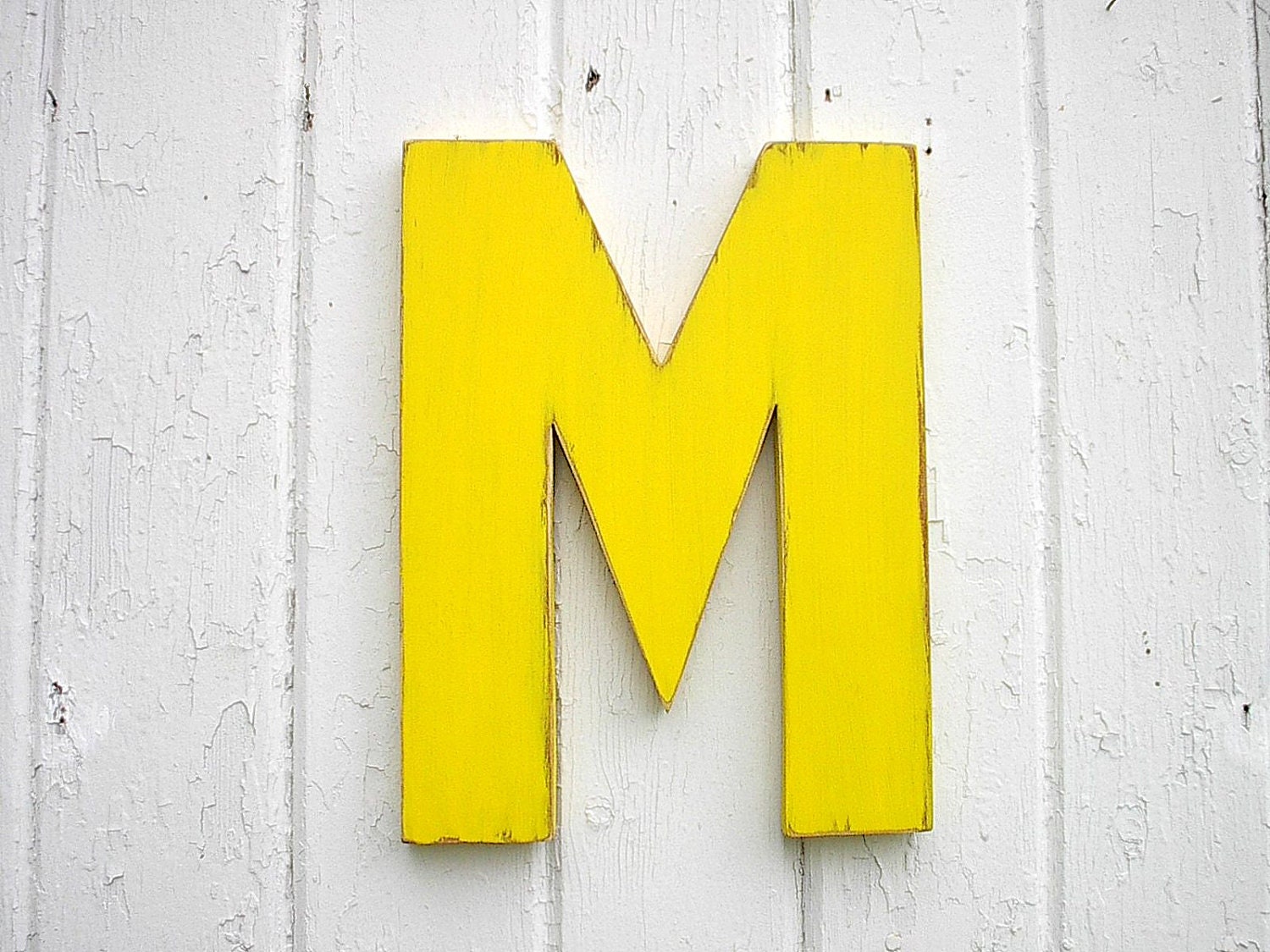 Kids Wooden Wall Decor Letter M 12 inch Yellow Nursery Wall