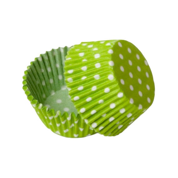 36 Standard Size Baking Cups Liners in Lime Green with White Polka Dots - Baking Cupcake Party Supplies Il_570xn
