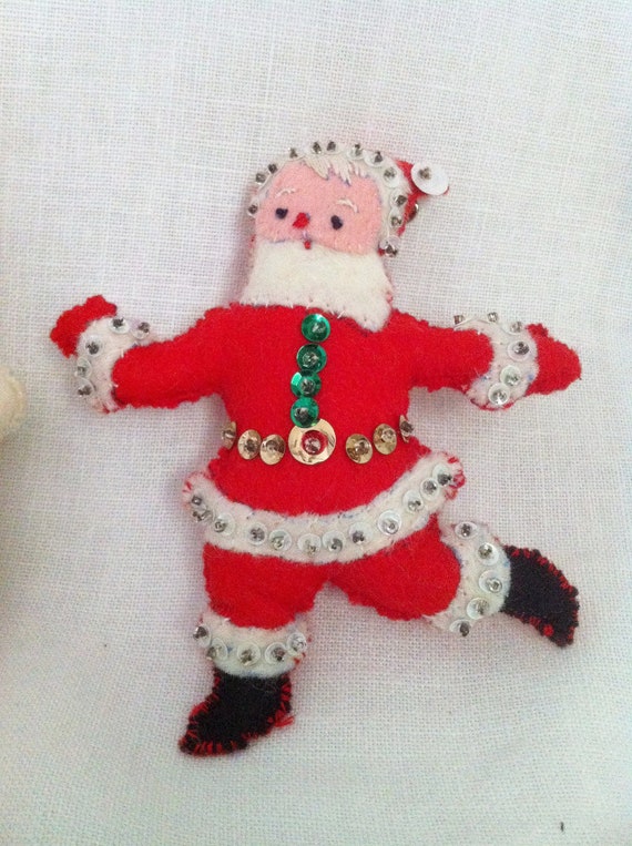 Vintage handmade felt and sequin Christmas ornaments by Comforte