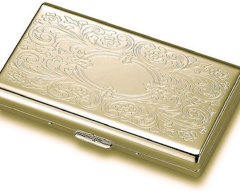 Personalized Gold Flip-Open Double Sided Cigarette Case Custom Engraved Free
