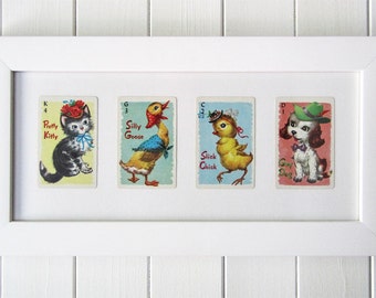 Framed Vintage Animal Rummy Playing Cards