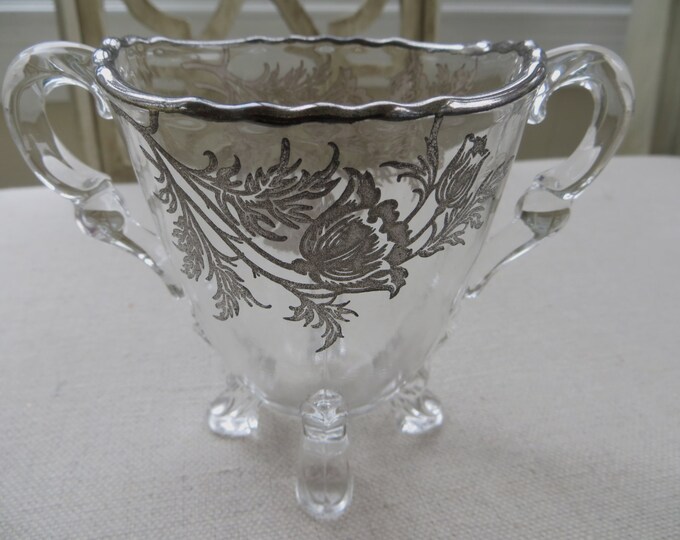 Antique Sugar and Creamer Footed Sterling Overlay Elegant Table Afternoon Tea