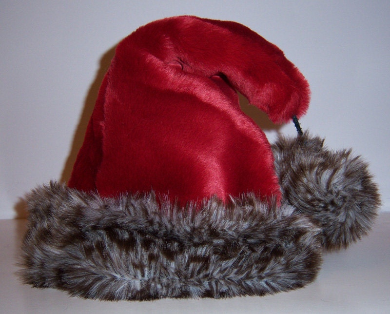 Red santa hat with leopard print trim