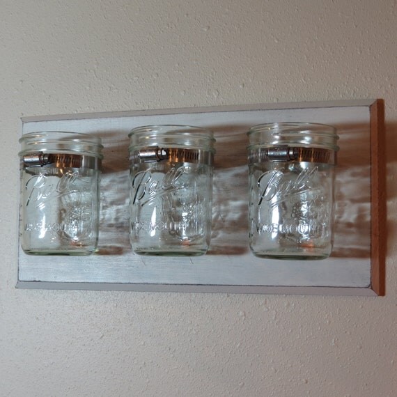 Reclaimed Triple Mason Jar Horizontal Wall Shelf