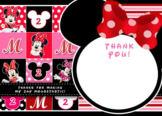 Cute Minnie Mouse Thank You Card Red Minnie Mouse Thank You