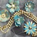 Enamel Flower Brooches Pins Vintage Style Aqua Light Blue Ivory Wedding Bridal Bouquet Lot of 5