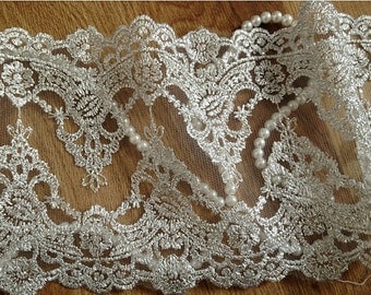 lace trim silver bridal fabric embroidered