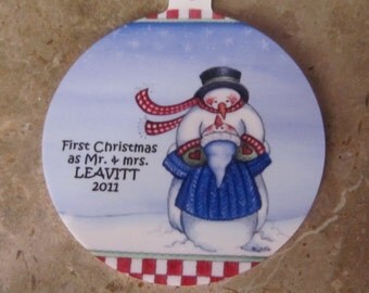 Personalized First Christmas as Mr. & Mrs. Ornament customized with name and date of your choice. Great gift for newly married couples.