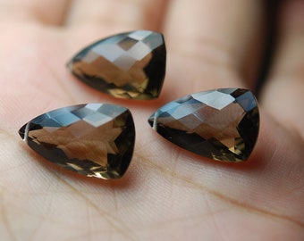 AAA Quality, 20mm Long Smoky Quartz Faceted ELONGATED Trillion Shape Briolettes Matched Pair