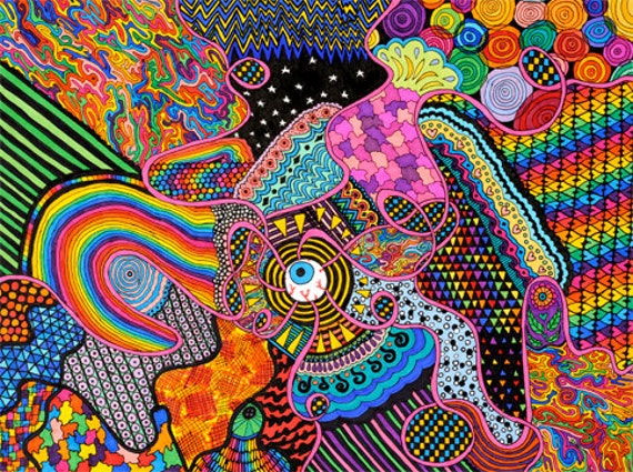 Items similar to psychedelic rainbow art with eyeball -- thought ...