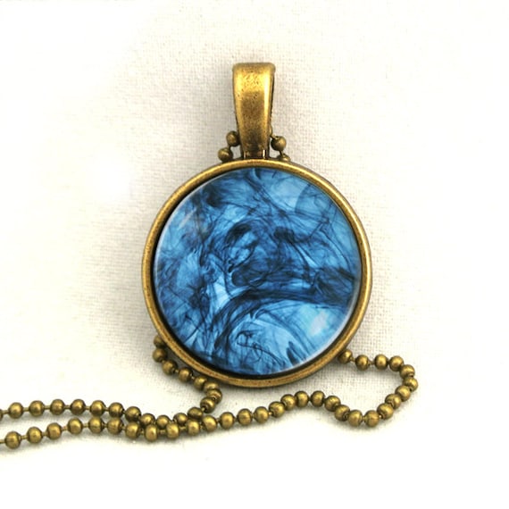 10% SALE - Necklace Water Ink Abstract Ultramarine Blue Pendant Necklaces Gift