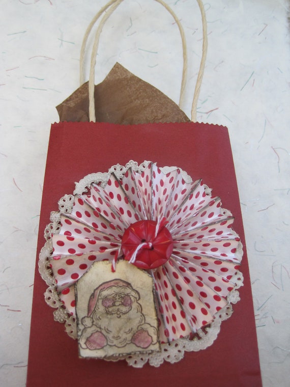 Christmas Gift Bag Vintage look by KaziRoseDesigns on Etsy