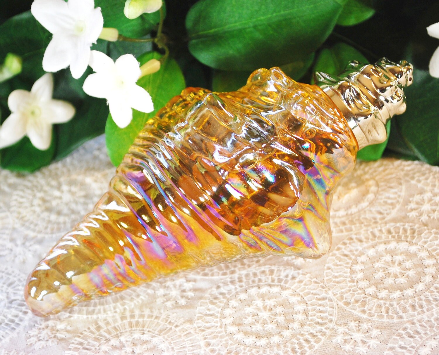 Vintage Glass Perfume Bottle Large Iridescent Seashell