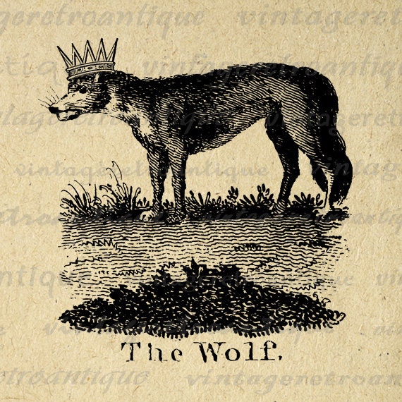 Wolf with Crown Graphic Printable Image by VintageRetroAntique