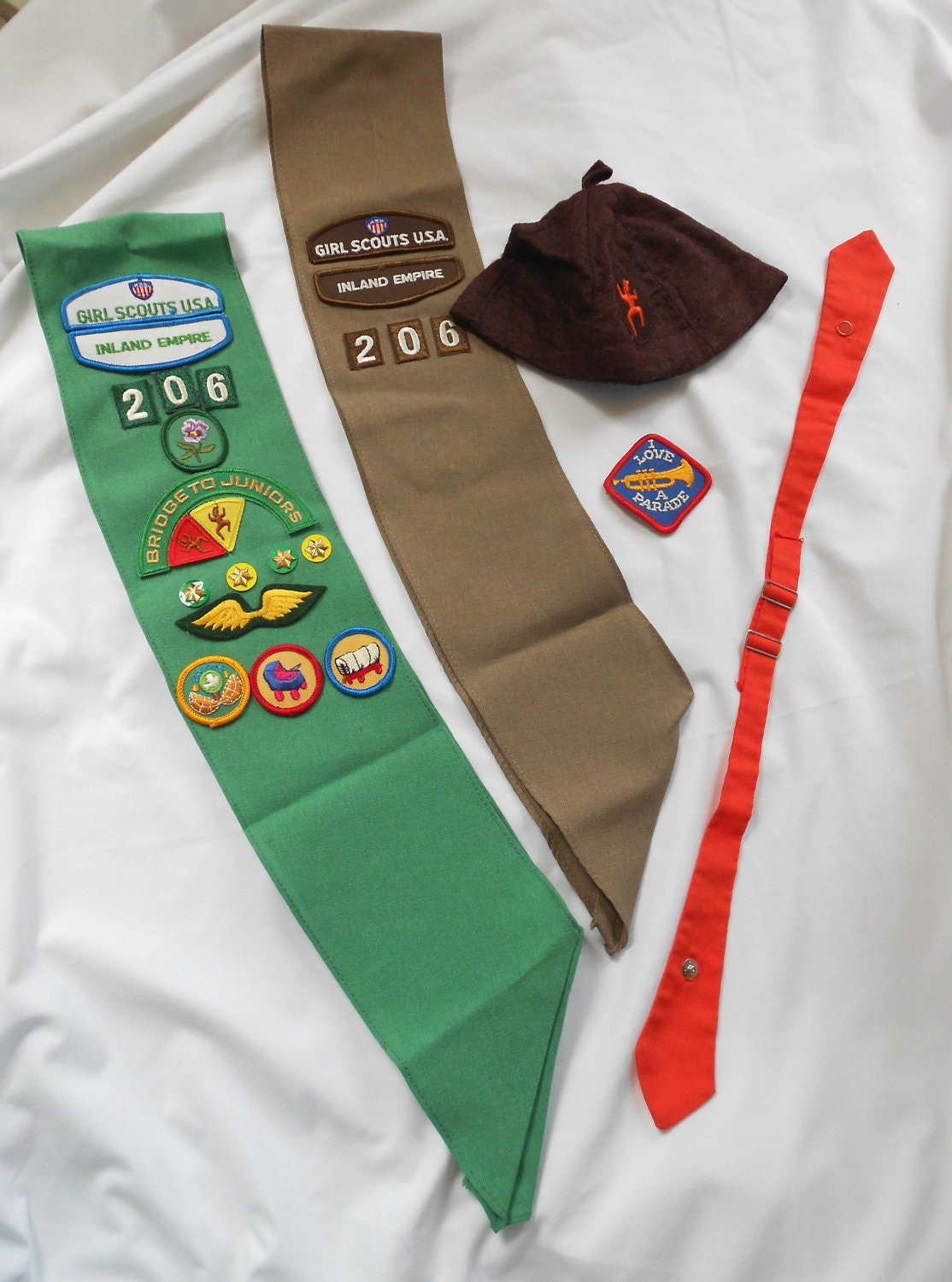 1980's Brownie Girl Scouts Sashes Beanie and Tie