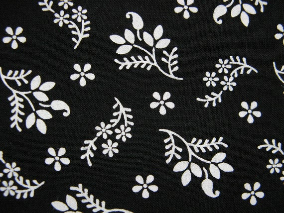 Black and white floral print cotton fabric 1 yard