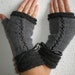 Handknitted grey/dark grey color mix with black accent color women fingerless gloves / wrist warmers