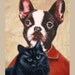 Illustration Print Art Poster Acrylic Painting Kids Decor Drawing Gift : Bulldog with Black Cat